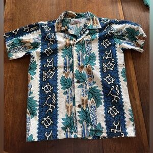 Hawaiian Kids Button Down Shirt in Blue and Green